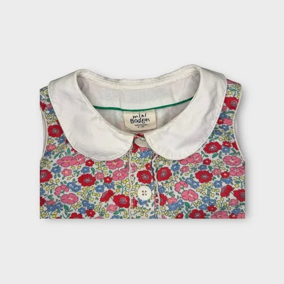Mini Boden Peter Pan Collar Retro Floral Sleeveless Front Button Closure Dress - Picture 2 of 5